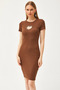 Women's Bitter Coffee Heart Low-cut Stone Garnished Lycra Mini Cotton Dress ELB-19002065 - 2