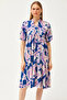Women's Indigo Collar Lace-up Casual Dress ELB-19002073 - 2