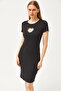 Women's Black Heart Low-cut Stone Garnished Lycra Mini Cotton Dress ELB-19002065 - 2