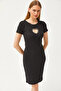 Women's Black Heart Low-cut Stone Garnished Lycra Mini Cotton Dress ELB-19002065