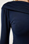 Women's Navy Blue Single Shoulder Gather Detailed Knitted Blouse ZH00032 - 5