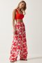 Women's Ecru Red High Waist Summer Loose Viscose Trousers BH00354 - 3