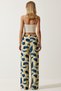 Women's Yellow Navy Blue High Waist Summer Loose Viscose Trousers BH00354 - 7
