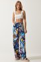 Women's Navy Blue Yellow High Waist Summer Loose Viscose Trousers BH00354 - 2