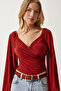Women's Tile Elastic Balloon Sleeve Sandy Knitted Blouse FF00154 - 3