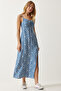 Women's Indigo Blue Strap Patterned Viscose Dress UB00236 - 2