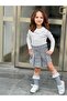 Girl's Plaid Gray Shorts Skirt and Badi Double Set - 3