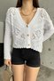 Women's White Pompom Detailed Knitwear Cardigan - 3