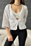 Women's White Front Tie Knitwear Cardigan - 5