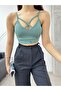 Women's Front Cross Rope Strap Padded Crop Top Bustier - 2