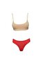 Padded Rope Strap Half Tank Top Bustier Panties Set Tan Red