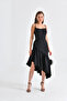 women's black strap asymmetrical evening dress NBSWLL11 - 3