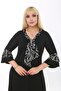 Plus Size Tie Patterned Black Midi Dress - 2