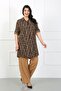 Women's Tan Striped Cotton Viscose Large Size Tunic - 3