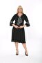 Plus Size Tie Patterned Black Midi Dress