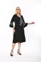 Plus Size Tie Patterned Black Midi Dress - 3