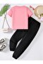 Girl's Pink Jennifer Cat Printed T-Shirt-Sweatpants Set - 2