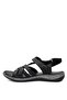 D24YS-1005 Women's Genuine Leather Flat Sandals Black - 3