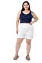 Plus Size Gabardine White Shorts with Side and Back Elastic Waist and Fold Detail