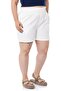 Plus Size Gabardine White Shorts with Side and Back Elastic Waist and Fold Detail - 2