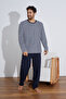 Combed Cotton Single Jersey (Thin) Jacquard Long Sleeve Men's Pajama Set - 4