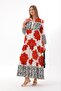 Women's Red and White Placket Collar Sleeve Elastic Long Loose Dress