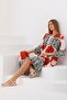 Women's Red and White Placket Collar Sleeve Elastic Long Loose Dress - 5