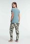9866 Short Sleeve Crew Neck Women's Floral Patterned Summer Transparent Tulle Detailed Pajamas Set - 3