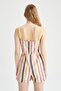 Linen Blended Strappy Striped Short Jumpsuit - Square Collar W8575az22sm - 5
