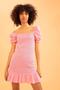 Babydoll Square Neck Seersucker Textured Balloon Sleeve Mini Summer Dress X6766az22sm - 3