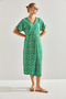 Women's Green V-Neck Patterned Dress 60201007 - 6