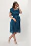 Maternity Ruffle Neckline Sash Oil Blue Chiffon Dress 8000 - 5