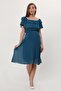 Maternity Ruffle Neckline Sash Oil Blue Chiffon Dress 8000 - 3