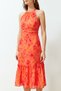 Orange Floral Print A-line Halter Neck Lined Midi Woven Dress TWOSS19LJ0200 - 4