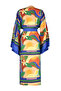 Soyut Desenli Dokuma Maxi Plaj Kuşaklı Kimono&Kaftan TBESS24KM00024 - 8