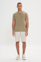 Men's Khaki Slim Fit Slim Fit Crew Neck Linen Look T-Shirt - 2