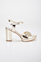 Women's Thick Heeled Gold Color Evening Shoes - 4