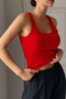Women's Red Camisole Fabric Wide Strap Crop Blouse - 4