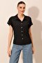 20187 Short Sleeve Oversize Knitted Shirt - Black - 5