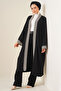 5865 Nakışlı Örme Uzun Kimono - Siyah - 2