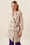 5864 Double Breasted Collar Short Trench Coat - Beige - 3