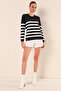 15820 Button Detailed Striped Sweater - Black - 3