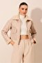 1039 Faux Leather Bomber Jacket - Ecru