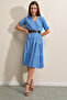 2377 Belted Knitted Dress - Blue - 2