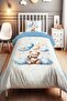 Teddy Bear in the Blue Clouds Patterned Single Baby Kids Bedding Set