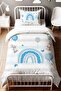 Blue Rainbow and Rabbits Patterned Single Baby Kids Bedding Set - 2