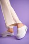 White Colored Women's Airmax Sole Genuine Leather Sabo Slippers