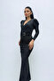Double Breasted Collar Belt Detailed Dress - Silver - 2