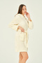 ecru Hooded zipper front tie pockets stone detail ultra soft dressing gown - 3