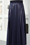 Leather Look Pleated Skirt Tsd221001 Navy Blue - 4
